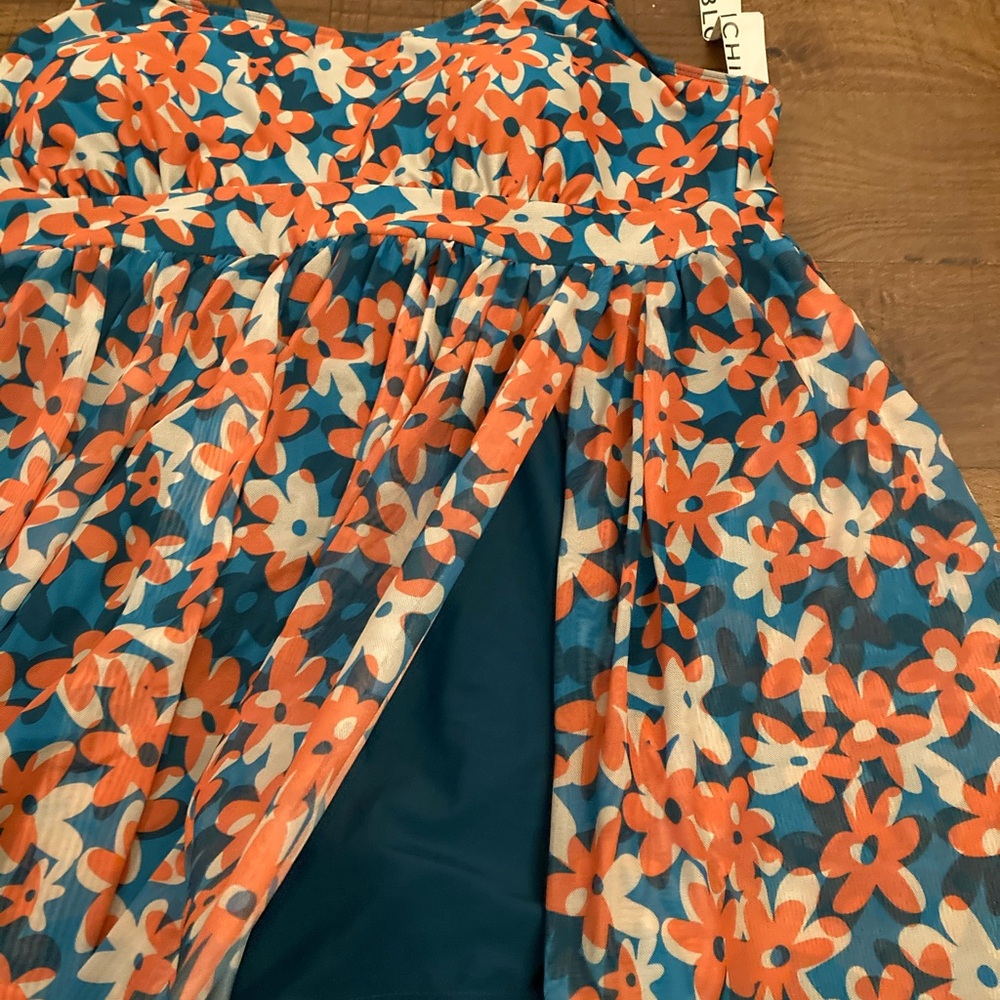 BloomChic NWT Floral Swim Dress in Teal/Coral/White Women’s Plus 26 - Picture 3 of 13